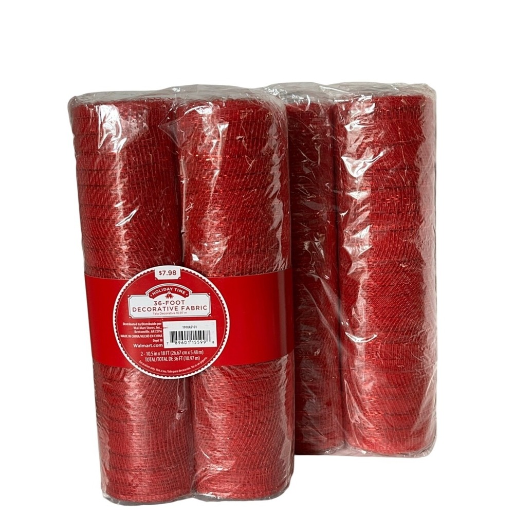 Holiday Time Red Decorative Fabric Mesh Rolls Set Of Two 36 Feet Roll Packs New